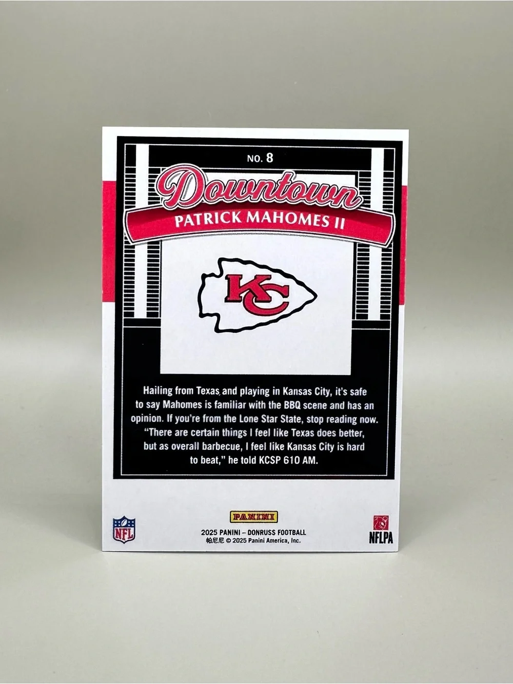 Patrick Mahomes 2025 Panini Downtown #8 Novelty Football Card. KC Chiefs.
